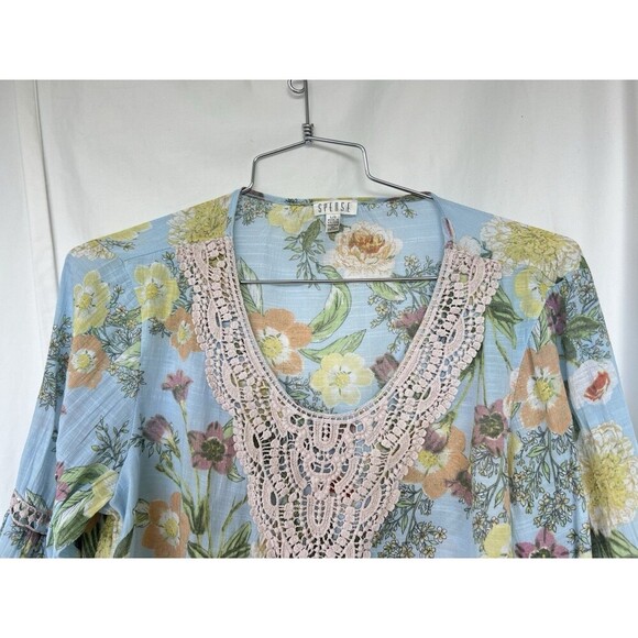 Spence Boho Peasant Blouse Embroidered Crochet Gauzy Flare Bell Sleeves Cottage - Picture 2 of 7